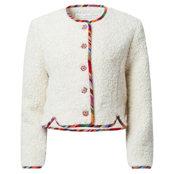 Alix of Bohemia Rowan Suri Wool Jacket Cream Alpaca Blend Boho Trim - Picture 2 of 10